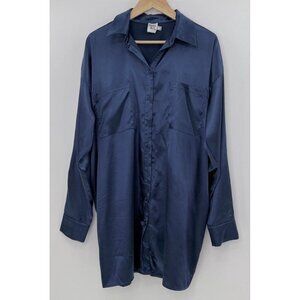 Princess Polly Women’s Navy Blue Satin Button Down Tunic Shirt Size 6‎ Classic